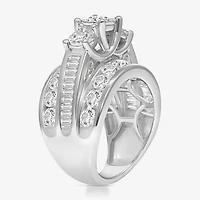 Love Lives Forever (I / I1) Womens 4 CT. T.W. Lab Grown White Diamond 10K Gold Round Side Stone 3-Stone Engagement Ring