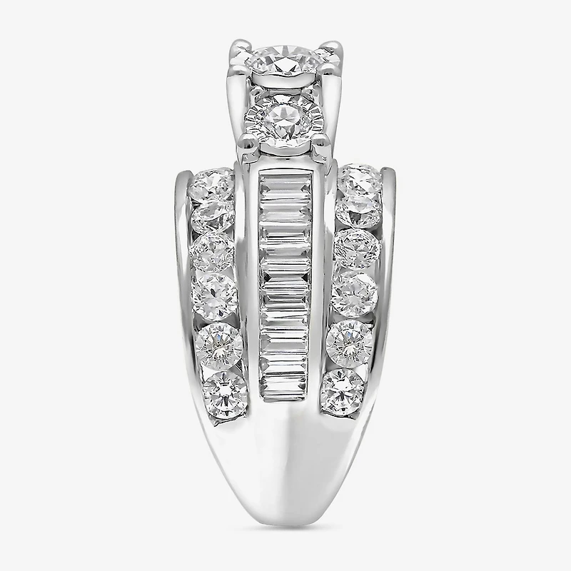 Love Lives Forever (I / I1) Womens 4 CT. T.W. Lab Grown White Diamond 10K Gold Round Side Stone 3-Stone Engagement Ring