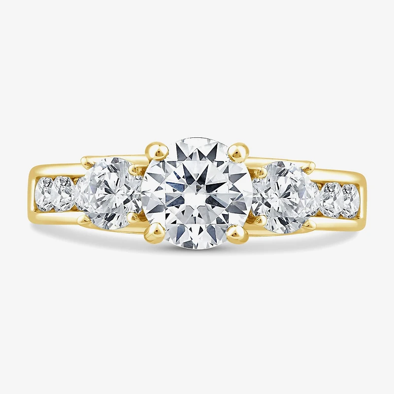 Love Lives Forever (G / Si1-Si2) Womens 2 CT. T.W. Lab Grown White Diamond 10K Gold Round Side Stone 3-Stone Engagement Ring