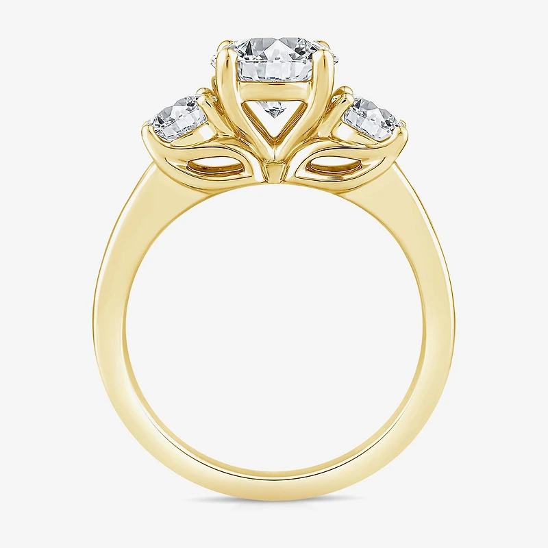 Love Lives Forever (G / Si1-Si2) Womens 3 CT. T.W. Lab Grown White Diamond 10K Gold Round Side Stone 3-Stone Engagement Ring