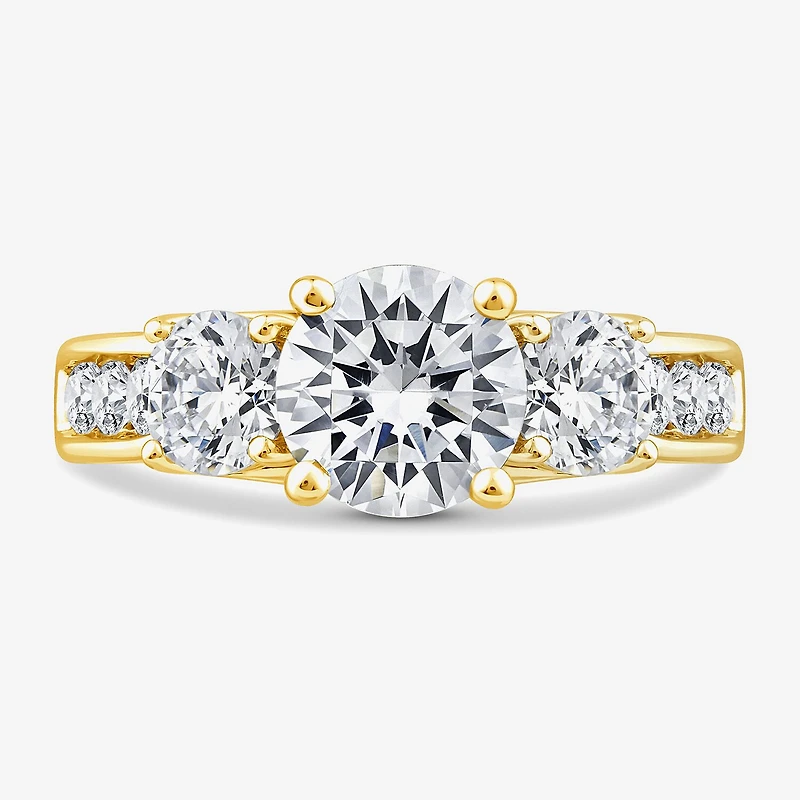 Love Lives Forever (G / Si1-Si2) Womens 3 CT. T.W. Lab Grown White Diamond 10K Gold Round Side Stone 3-Stone Engagement Ring