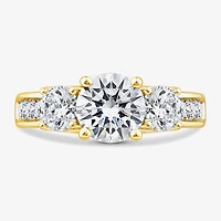 Love Lives Forever (G / Si1-Si2) Womens 3 CT. T.W. Lab Grown White Diamond 10K Gold Round Side Stone 3-Stone Engagement Ring