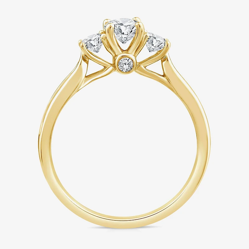 Love Lives Forever Lab Grown - (G / Si1-Si2) Womens 1 CT. T.W. White Diamond 10K Gold Oval Round Side Stone 3-Stone Engagement Ring