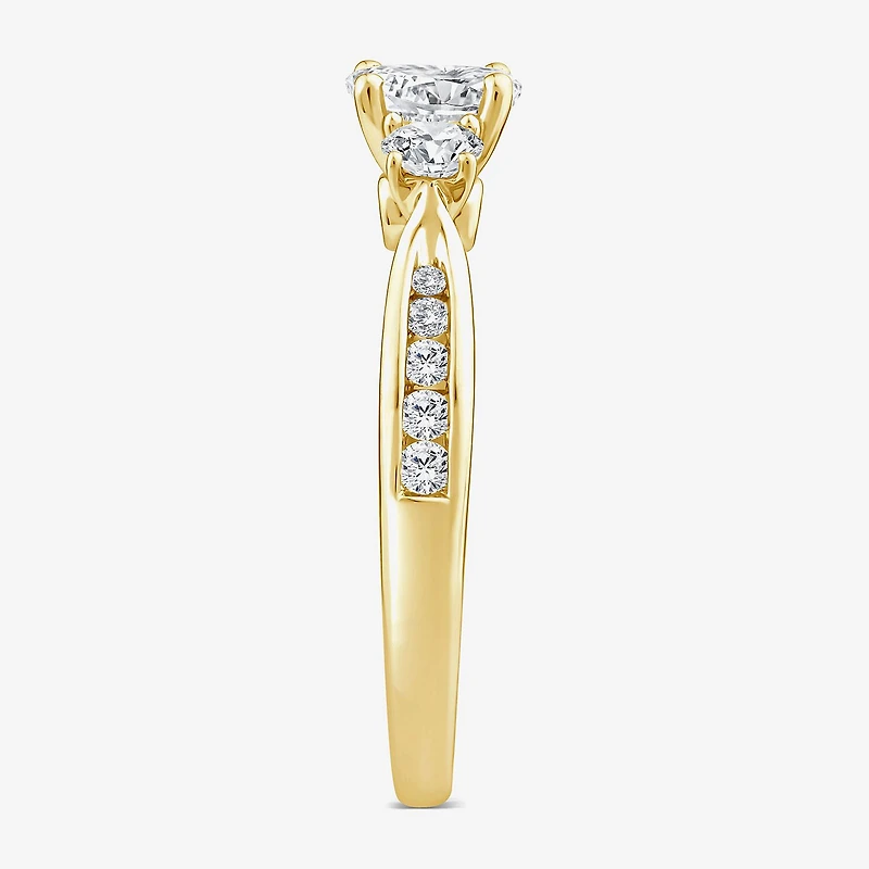 Love Lives Forever Lab Grown - (G / Si1-Si2) Womens 1 CT. T.W. White Diamond 10K Gold Oval Round Side Stone 3-Stone Engagement Ring
