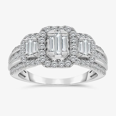 Love Lives Forever (I / I1) Womens 1 CT. T.W. Lab Grown White Diamond 10K Gold Side Stone 3-Stone Engagement Ring