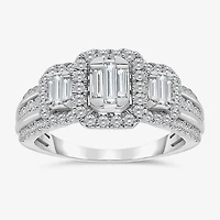 Love Lives Forever (I / I1) Womens 1 CT. T.W. Lab Grown White Diamond 10K Gold Side Stone 3-Stone Engagement Ring