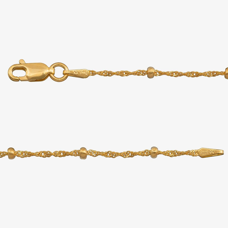 Womens 24K Gold Over Silver 9 Inch Solid Singapore Ankle Bracelet