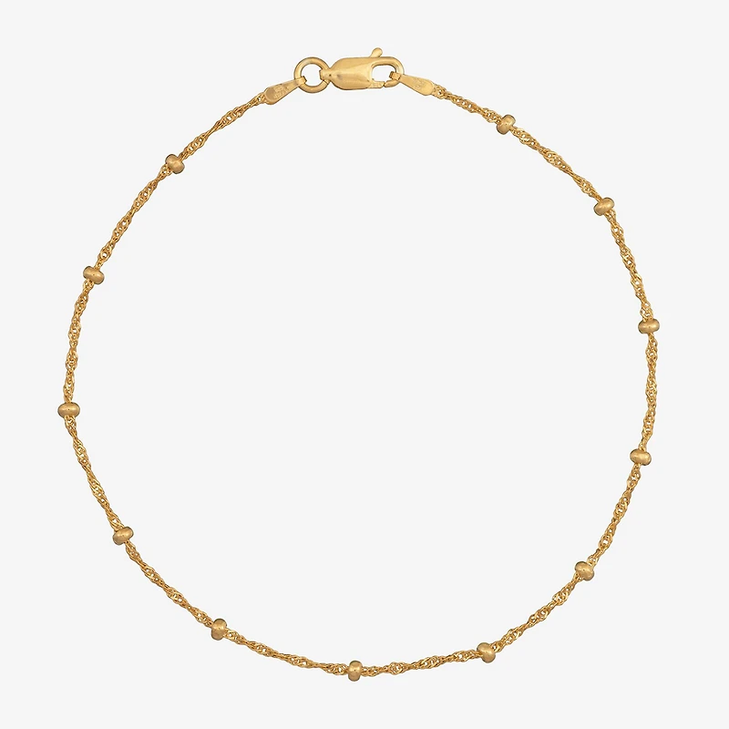 Womens 24K Gold Over Silver 9 Inch Solid Singapore Ankle Bracelet