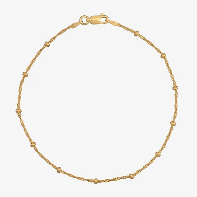 Womens 24K Gold Over Silver 9 Inch Solid Singapore Ankle Bracelet