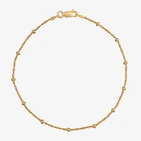 Womens 24K Gold Over Silver 9 Inch Solid Singapore Ankle Bracelet