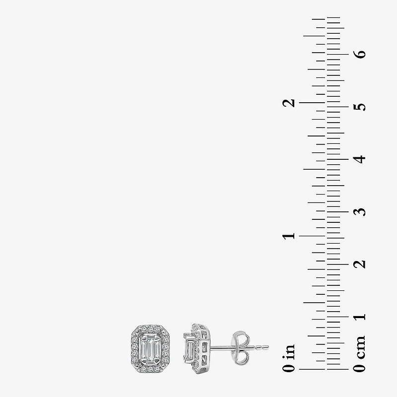 (I1/ I) 1/3 CT. T.W. Lab Grown White Diamond Sterling Silver 8.1mm Rectangular Stud Earrings