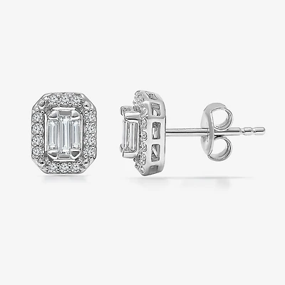 (I1/ I) 1/3 CT. T.W. Lab Grown White Diamond Sterling Silver 8.1mm Rectangular Stud Earrings