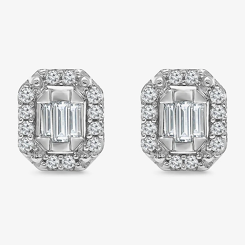 (I1/ I) 1/5 CT. Lab Grown White Diamond Sterling Silver 6.8mm Rectangular Stud Earrings