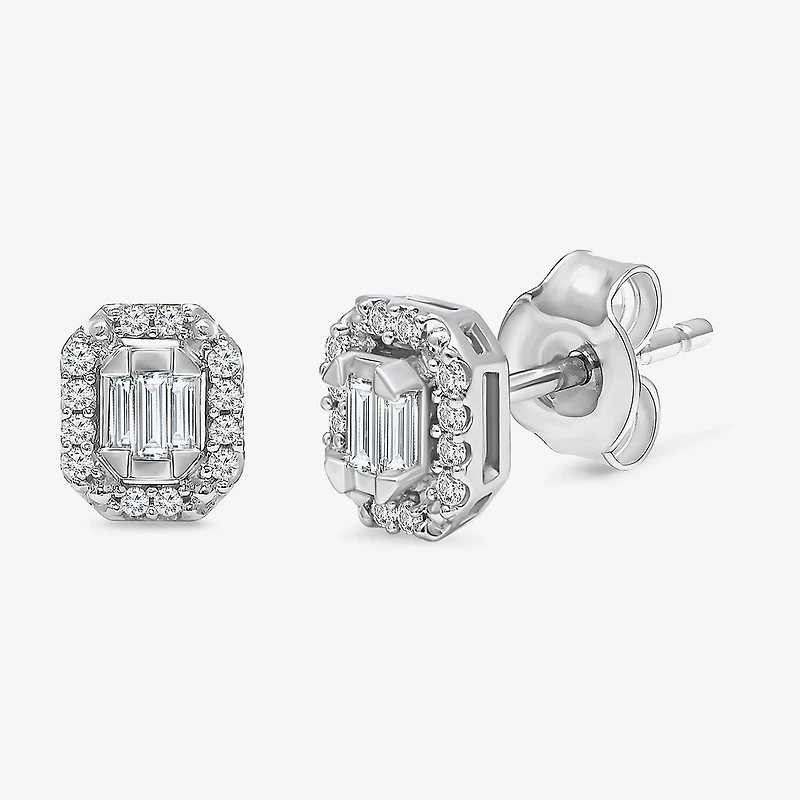 (I1/ I) 1/5 CT. Lab Grown White Diamond Sterling Silver 6.8mm Rectangular Stud Earrings