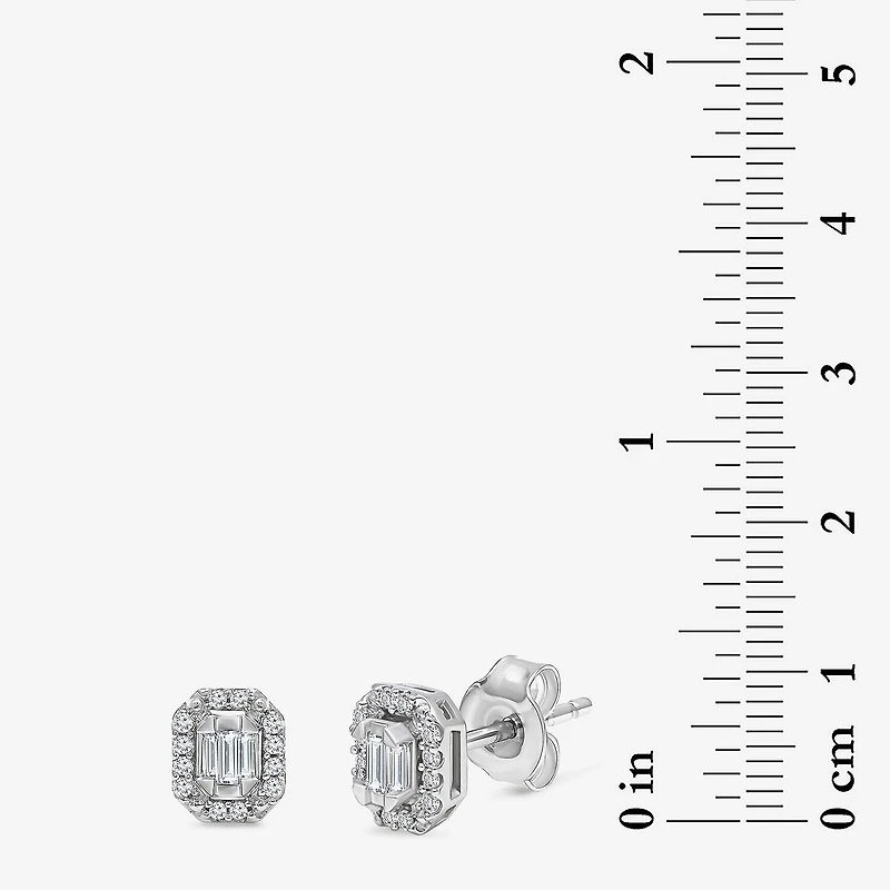 (I1/ I) 1/5 CT. Lab Grown White Diamond Sterling Silver 6.8mm Rectangular Stud Earrings