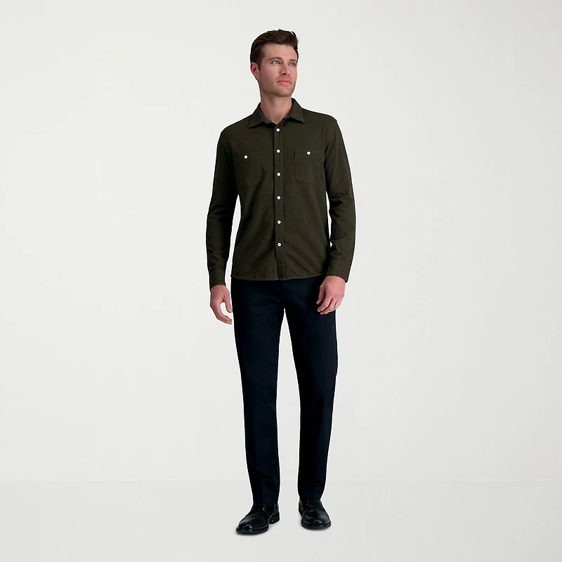 Haggar Wrinkle Free Performance Khaki Mens Comfort Waistband Straight Fit Flat Front Pant