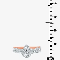 I Said Yes (H-I / I1) Womens 1 CT. T.W. Lab Grown White Diamond Sterling Silver or 14K Gold Over Pear Side Stone Halo Bridal Set