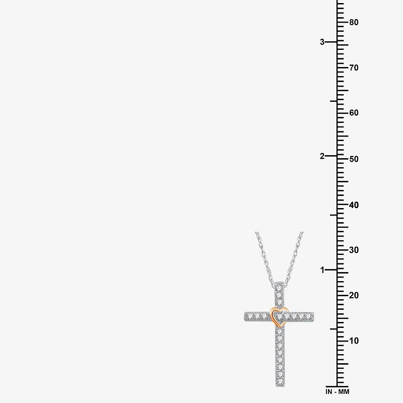 Womens 1/4 CT. T.W. Lab Grown White Diamond 14K Rose Gold Over Silver Sterling Silver Cross 18 Inch Pendant Necklace