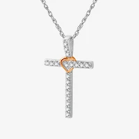 Womens 1/4 CT. T.W. Lab Grown White Diamond 14K Rose Gold Over Silver Sterling Silver Cross 18 Inch Pendant Necklace