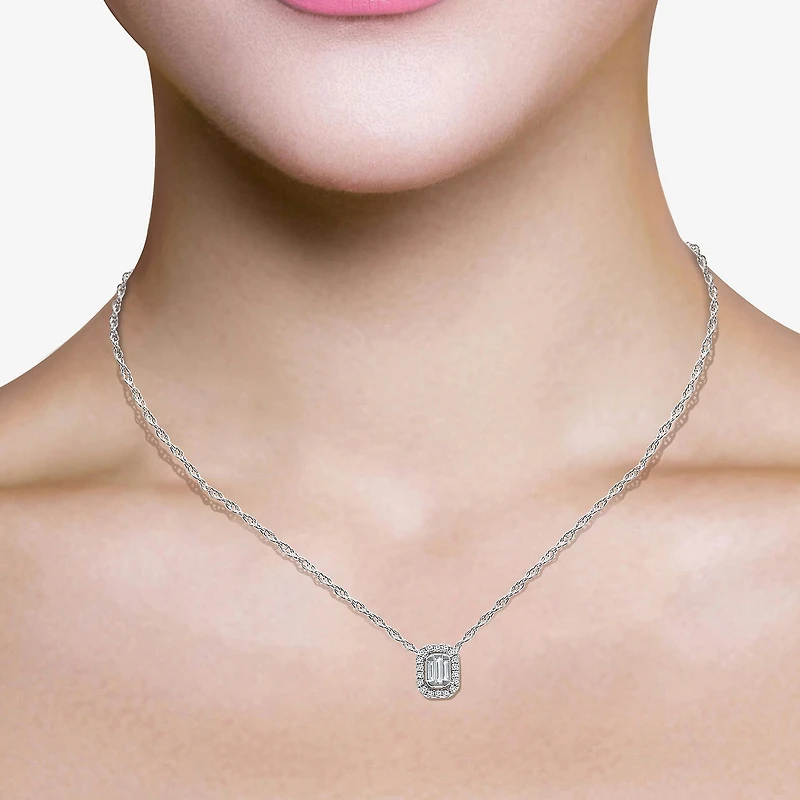 (I1/ I ) Womens 1/5 CT. Lab Grown White Diamond Sterling Silver Rectangular 18 Inch Pendant Necklace