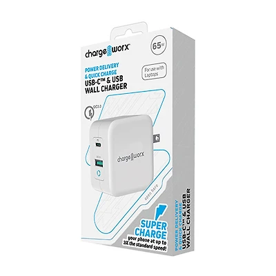 Chargeworx 65W Gan 1 Type-C 1 Qc3.0 Charger
