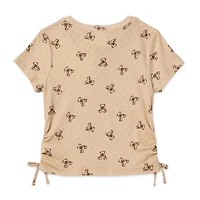 Self Esteem Side Cinch Big Kid Girls Henley Neck Short Sleeve T-Shirt