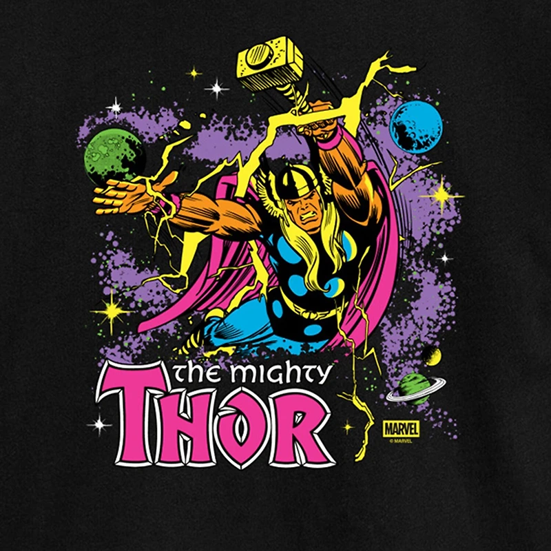 The Mighty Thor Neon Cropped Womens Juniors Crew Neck Short Sleeve Classic Fit Marvel Graphic T-Shirt
