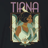 Tiana Art Deco Cropped Womens Juniors Crew Neck Short Sleeve Classic Fit Princess Graphic T-Shirt