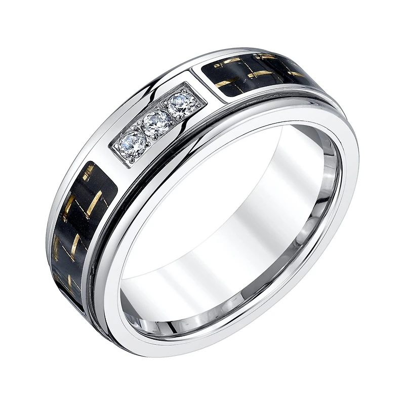 Mens 8MM 1/7 CT. T.W. Natural White Diamond Tungsten Wedding Band