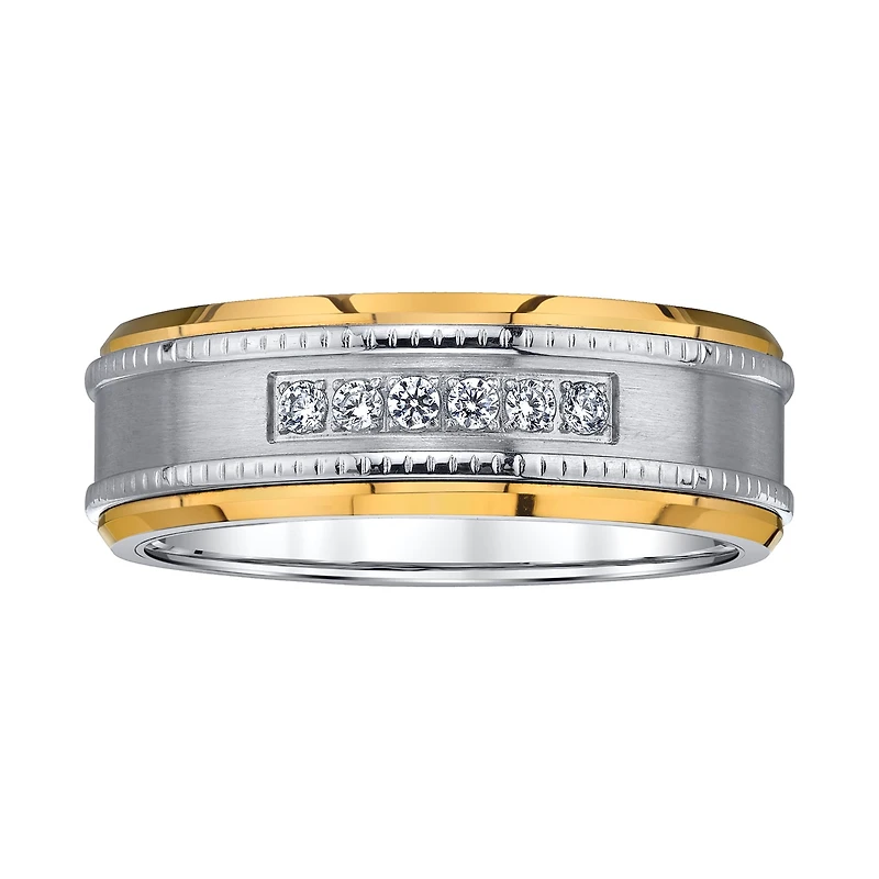 Mens 8MM 1/8 CT. T.W. Natural White Diamond Tungsten Wedding Band