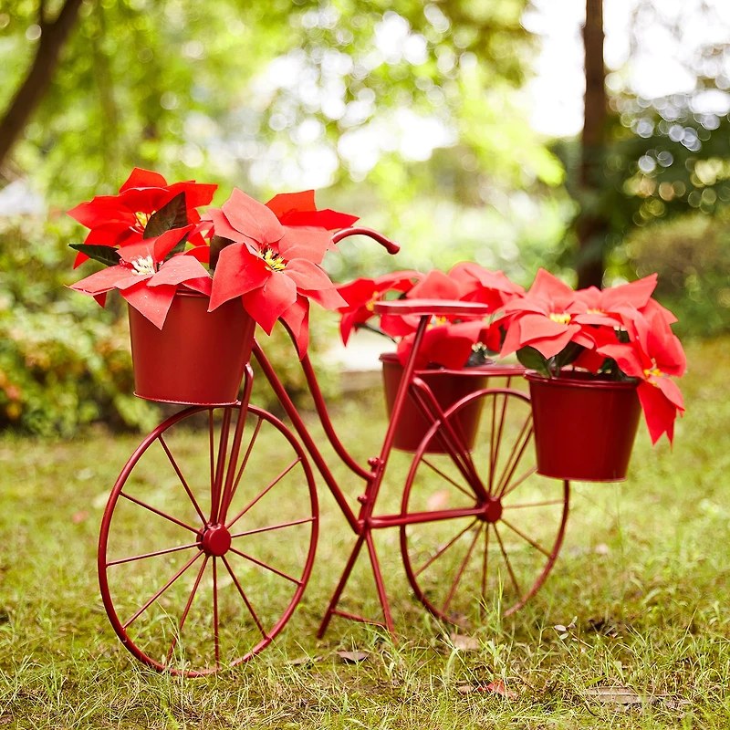 Glitzhome 28.75" Metal Red Bicycle Planter Stands