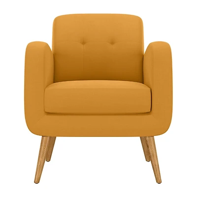 Kingston Mid-Century Modern Accent Armchair in Linen with Legs in a Natural Finish