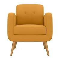 Kingston Mid-Century Modern Accent Armchair in Linen with Legs in a Natural Finish