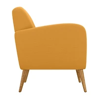 Kingston Mid-Century Modern Accent Armchair in Linen with Legs in a Natural Finish