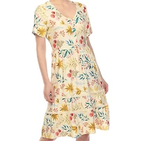 White Mark Womens Scoop Neck Short Sleeve Fitted Floral Fit + Flare Dress