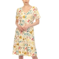 White Mark Womens Scoop Neck Short Sleeve Fitted Floral Fit + Flare Dress