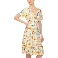 White Mark Womens Scoop Neck Short Sleeve Fitted Floral Fit + Flare Dress
