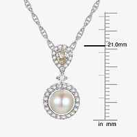 Womens White Cultured Freshwater Pearl Sterling Silver Pendant Necklace