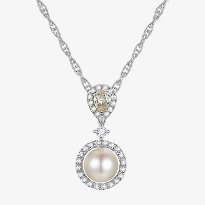 Womens White Cultured Freshwater Pearl Sterling Silver Pendant Necklace