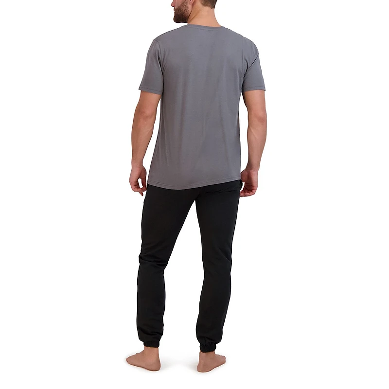 Hanes Mens Crew Neck Short Sleeve 2-pc. Pajama Set