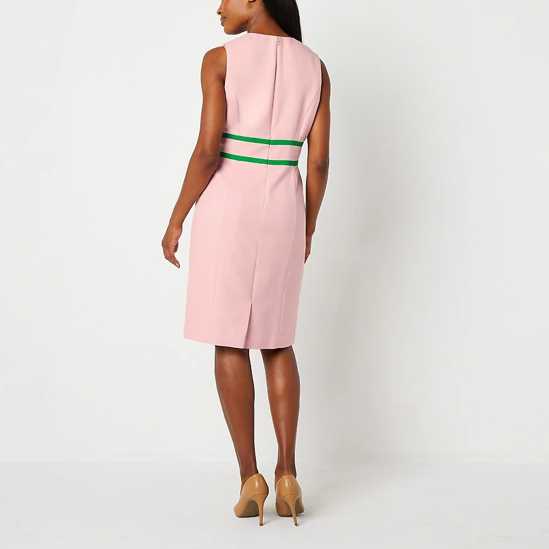 Black Label by Evan-Picone Womens Crew Neck Sleeveless Sheath Dress