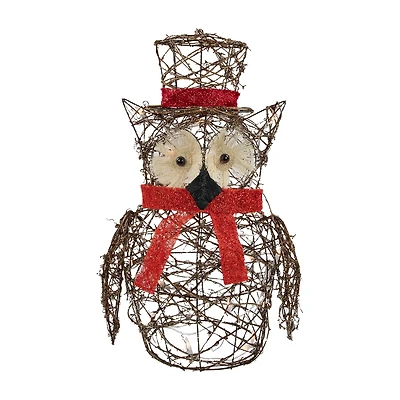 21'' Lighted Glitter Rattan Owl Christmas Outdoor Decoration