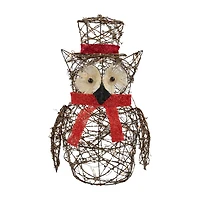 21'' Lighted Glitter Rattan Owl Christmas Outdoor Decoration