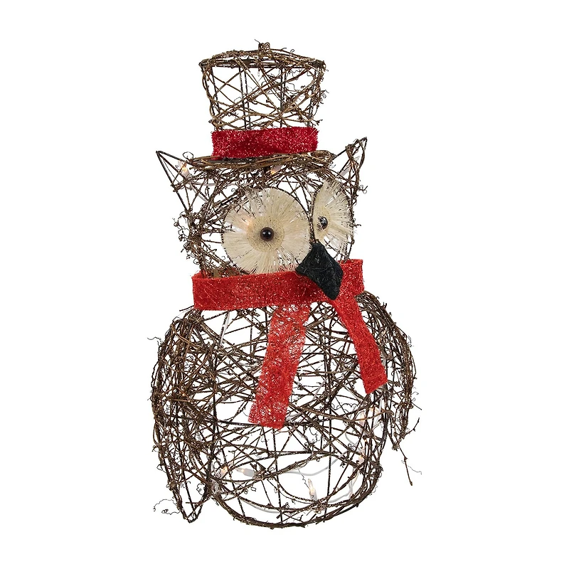 21'' Lighted Glitter Rattan Owl Christmas Outdoor Decoration