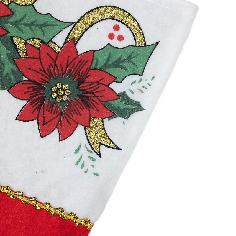 19'' Christmas Traditions Red White and Gold Glittered Illustrated Poinsettia Bordered Stocking