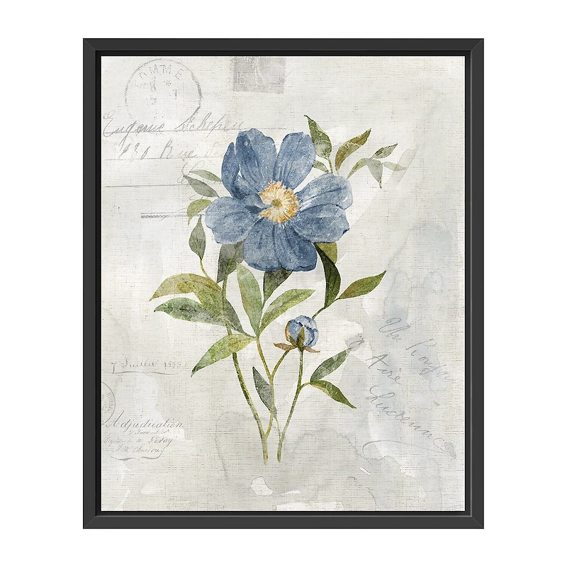 Lumaprints Blue Linen Peony Framed Canvas Art