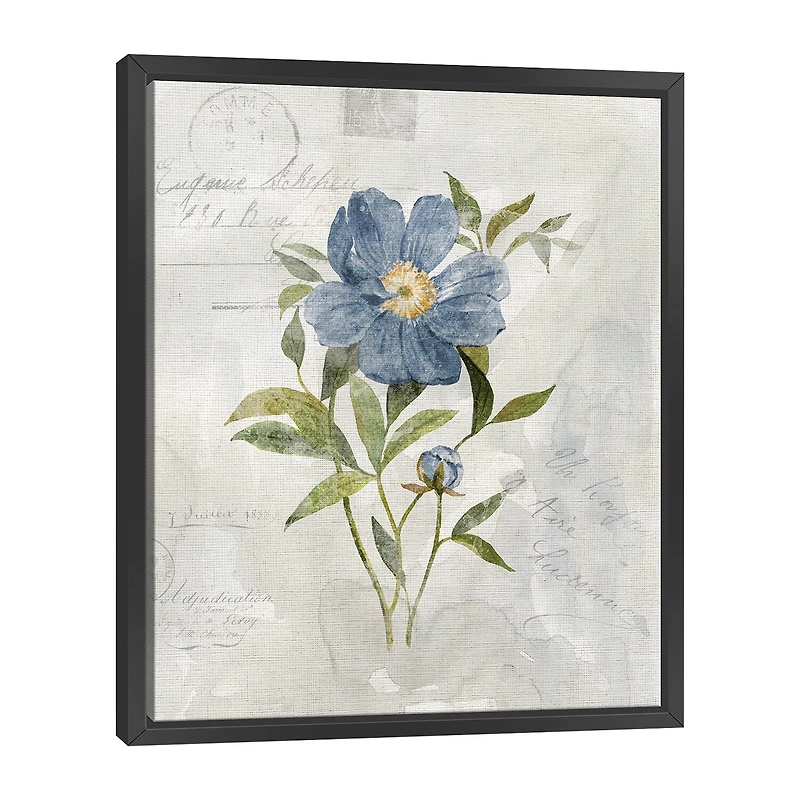 Lumaprints Blue Linen Peony Framed Canvas Art
