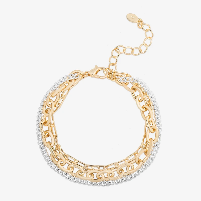 Bijoux Bar Delicates Two Tone Womens 7.5 Inch Solid Link Chain Bracelet