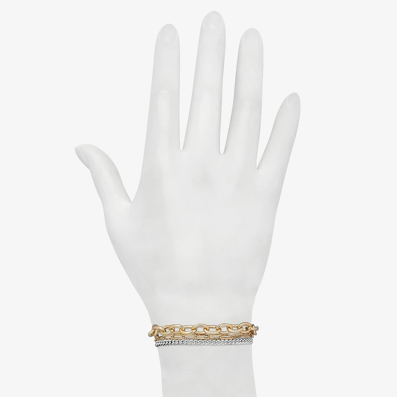 Bijoux Bar Delicates Two Tone Womens 7.5 Inch Solid Link Chain Bracelet