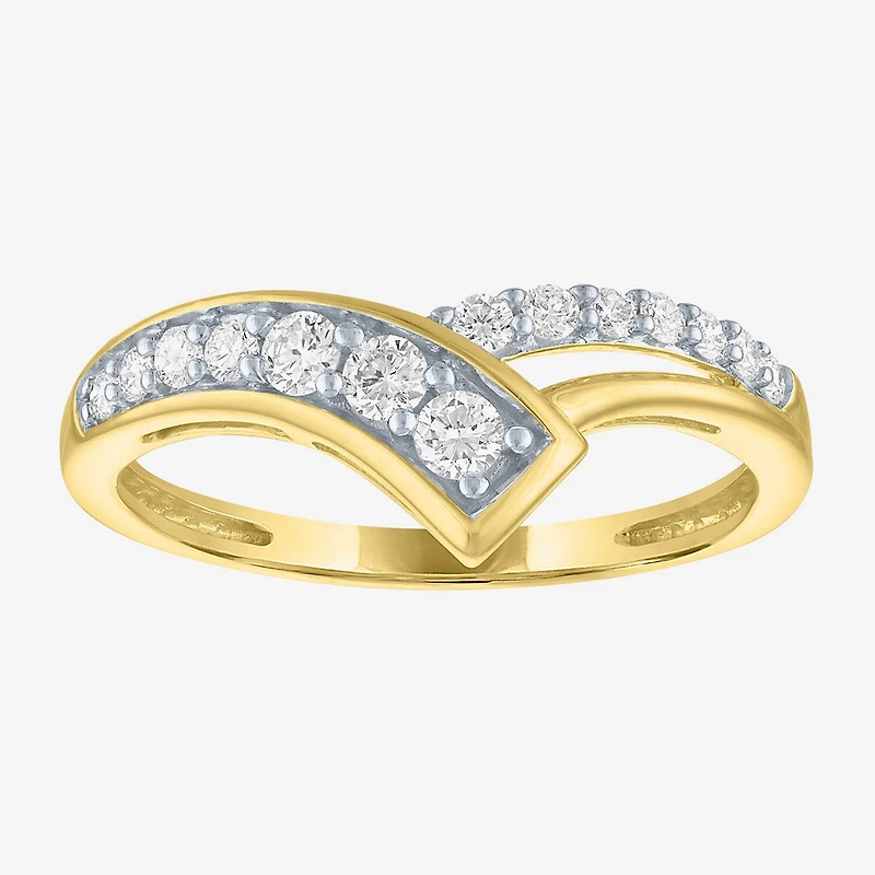 (G-H, Si2-I1) Womens 1/3 CT. T.W. Lab Grown White Diamond 10K Gold Bypass Cocktail Ring